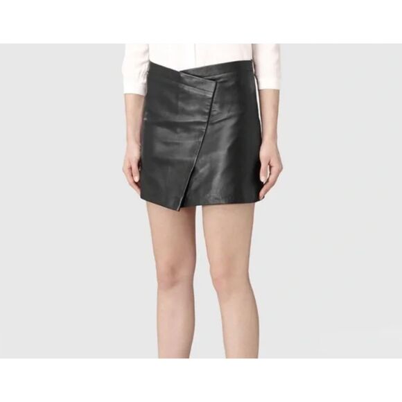 Allsaints Ruther Black Leather Skirt size 6 - Picture 2 of 2